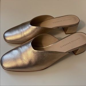 Loeffler Randall Lulu Metallic Block-Heel Mule in Rose Gold, sz 8.5
